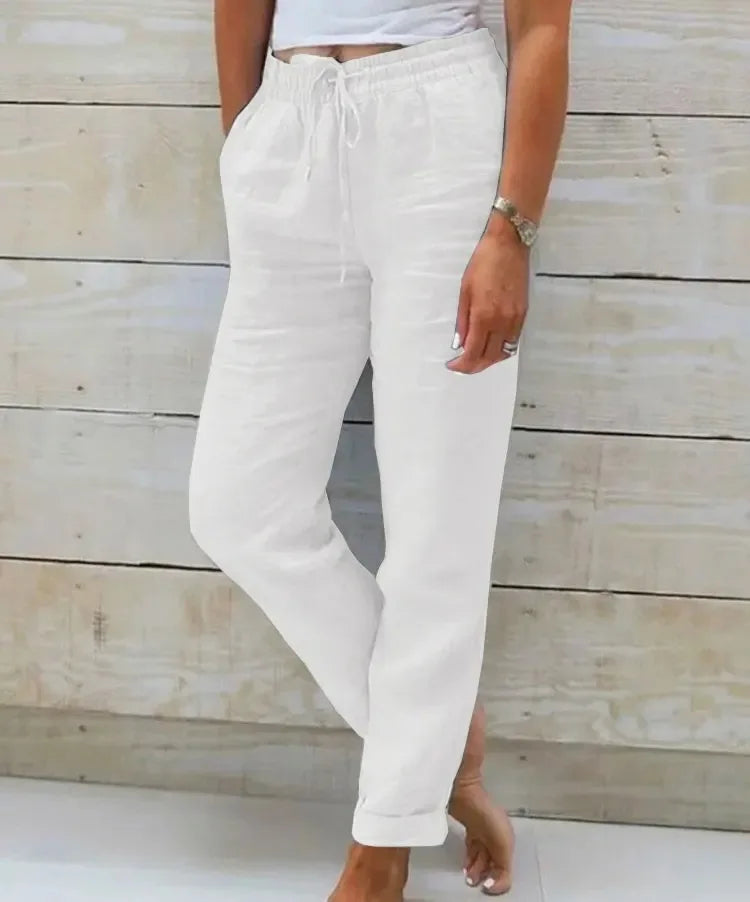 Cotton Linen High-Waist Relaxed-Fit Pants | OWNLUXE