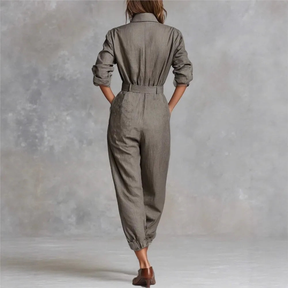 Long-Sleeve Button-Down Jumpsuit | OWNLUXE