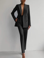Load image into Gallery viewer, ✨ Women&#39;s Slim-Fit 2-Piece Casual Set – Double-Breasted Blazer &amp; Pencil Pants | Ensemble 2 pièces ajusté pour femme – Blazer croisé et pantalon crayon
