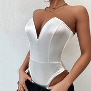 Deep V Neck Bodysuit Shapewear - Thong Waist Shaper with Underwire