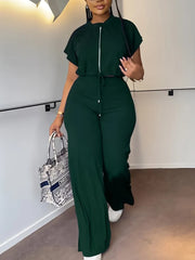 Women’s 2-Piece Lace-Up Top & Wide-Leg Pants Office Set