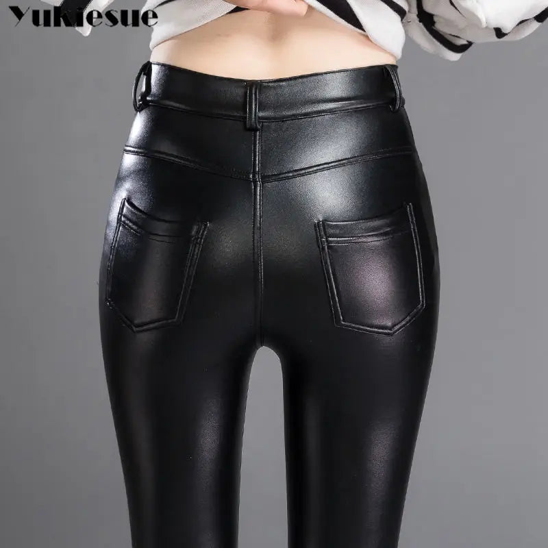 Faux Leather Leggings – High Waist Shiny Stretch