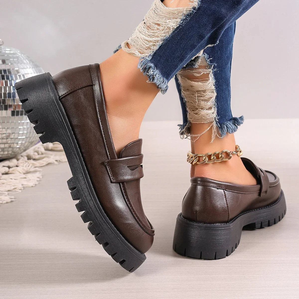 Women's Platform Leather Plus-Size Loafers – Shop at OWNLUXE