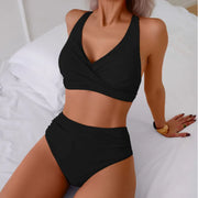 High-Waist Triangle Bikini Set – Bandage-Style Two-Piece