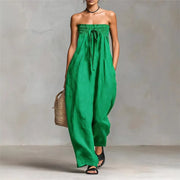 Sexy Strapless Wide Leg Jumpsuit Women Off Shoulder Backless Loose Romper summer pink Sleeveless Casual Beach Jumpsuits Overalls