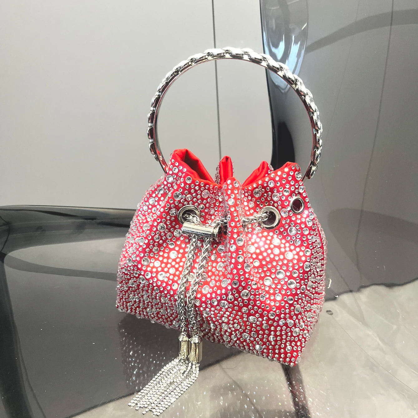 Crystal Bucket Evening Bag (Green Pink) | OWNLUXE