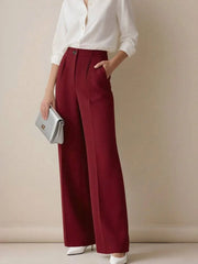 Women's High Waist Work Trousers - Casual Loose Fit Pants with Pockets