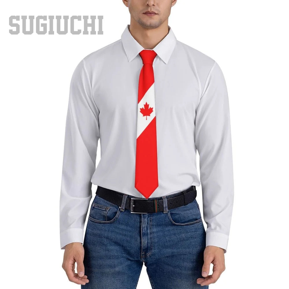 Canada Flag Emblem Neck Tie – Slim Plaid Tie for Wedding, Business & Canada Day