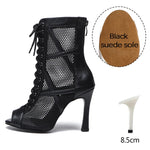 Load image into Gallery viewer, Mesh Zip Dance Ankle Boots – Cuban Heel Ballroom &amp; Latin

