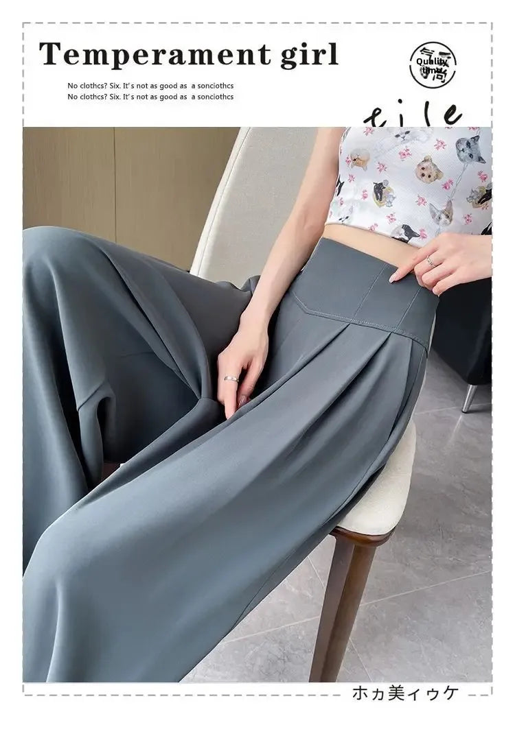 Women's High Waist Wide Leg Suit Pants - Straight Cut Floor Length Trousers