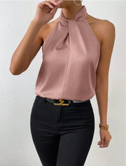 Vest Halter Satin Turtleneck Top | OWNLUXE