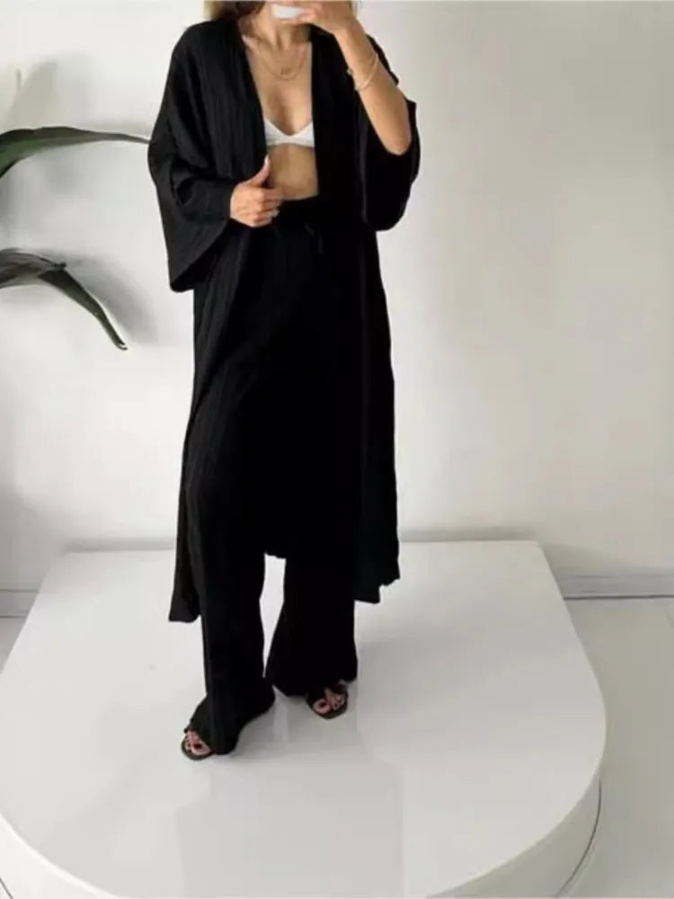 Longline Wide-Leg Pant Set - High Waist Two-Piece for Women