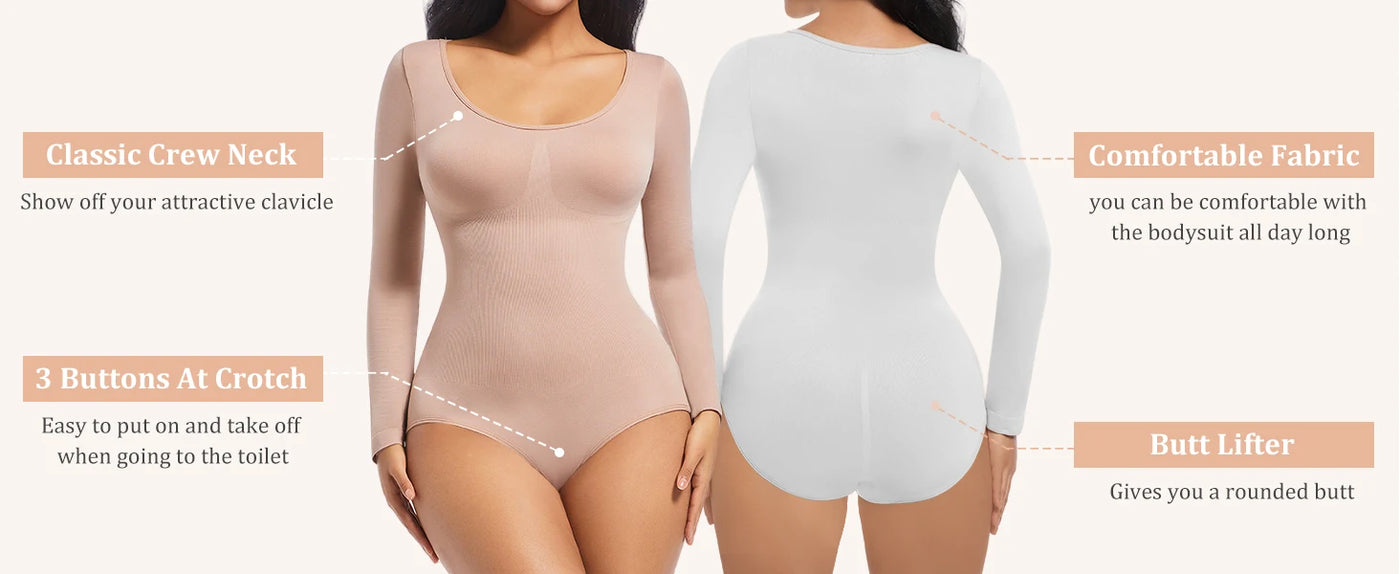 Thong Shapewear Bodysuit Long Sleeve Seamless Waist Shaper