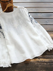 Embroidered Long-Sleeve Cotton Blouse | OWNLUXE