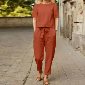 Vintage Loose Pullover & Ankle-Length Pants Set – Effortless Summer Ensemble