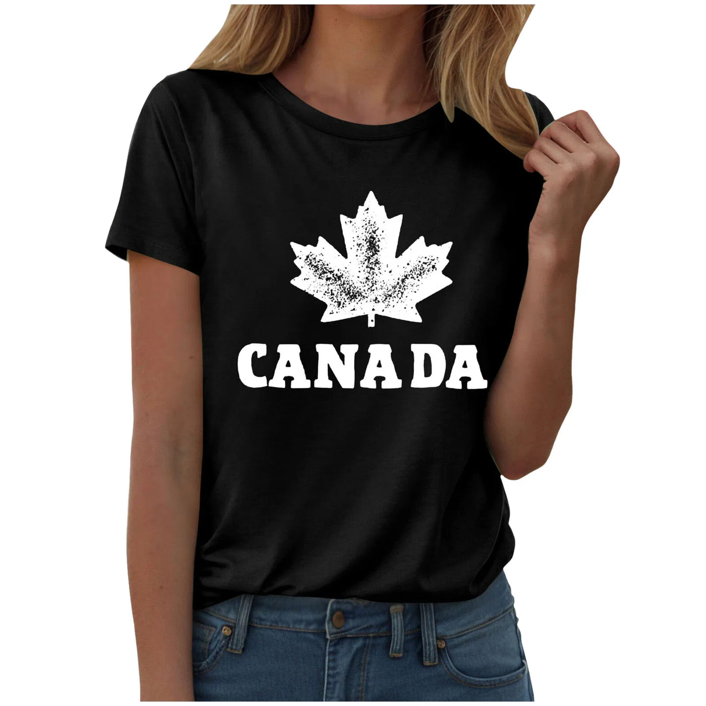 Canada Day Print T-Shirt Round Neck Short Sleeve | OWNLUXE