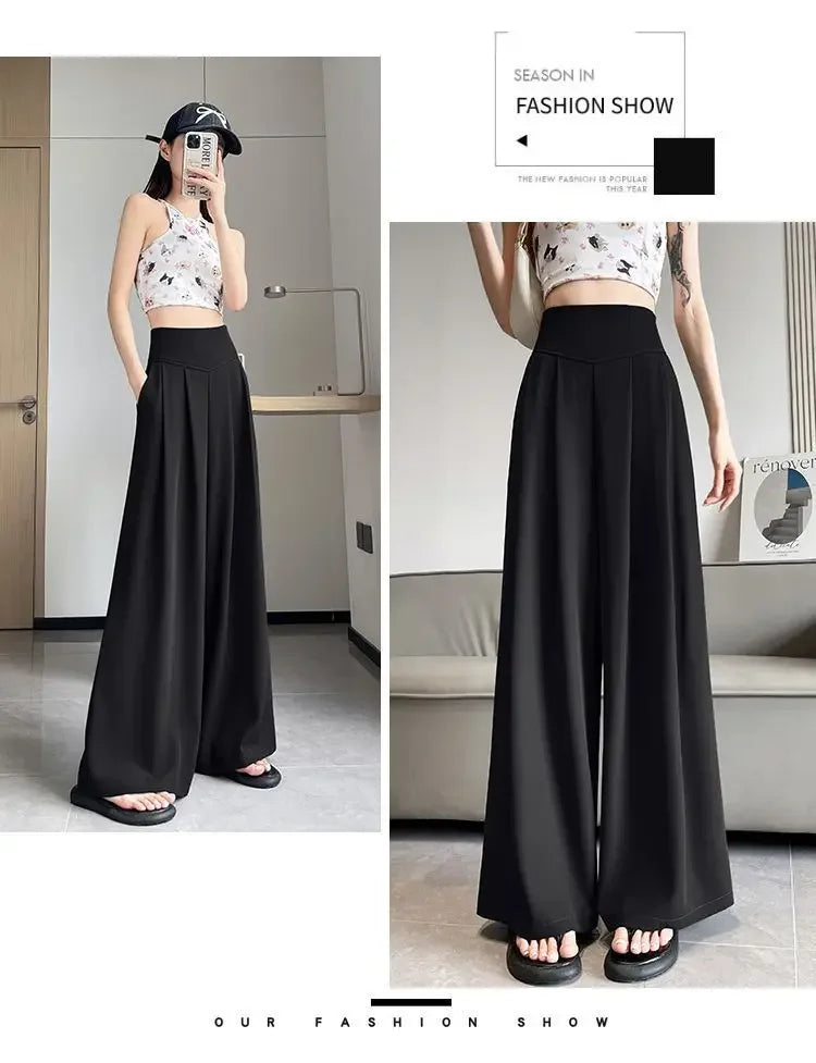 Women's High Waist Wide Leg Suit Pants - Straight Cut Floor Length Trousers