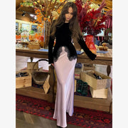 Sexy Black Lace Patchwork Slim Shirt Women Elegant Round Neck Long Sleeve Irregular Hem Top 2026 Lady Spring Autumn Chic Wear