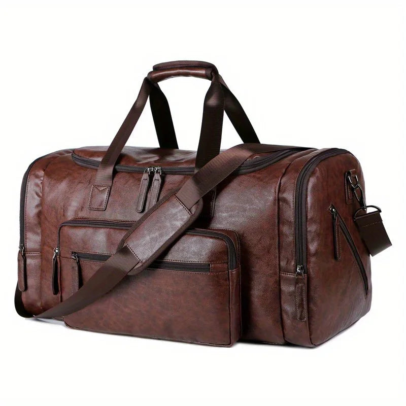 Multi-Compartment PU Leather Adjustable Travel Duffel Bag | OWNLUXE