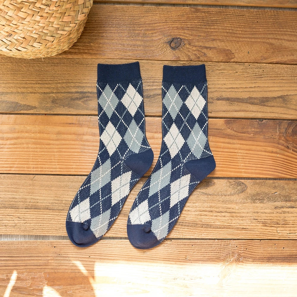 1 Pair Women Socks Spring Autumn Retro Style Men Couple Cotton Socks Flower Stripe Plaid Pattern Solid Colorful Socks EUR 37-43