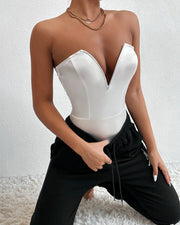 Deep V Neck Bodysuit Shapewear - Thong Waist Shaper with Underwire