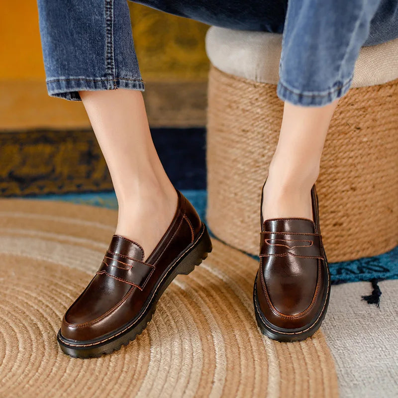Classic Mary Jane Flats – Split Leather Slip-On Shoes for Casual Comfort