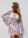 Women's Long-Sleeve Mesh Striped Swim Cover-Up | OWNLUXE