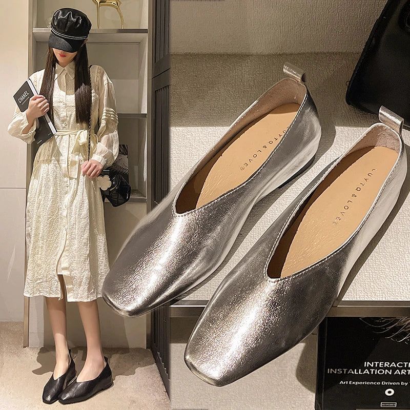 Women's Square Toe Leather Pumps (Brown) | OWNLUXE