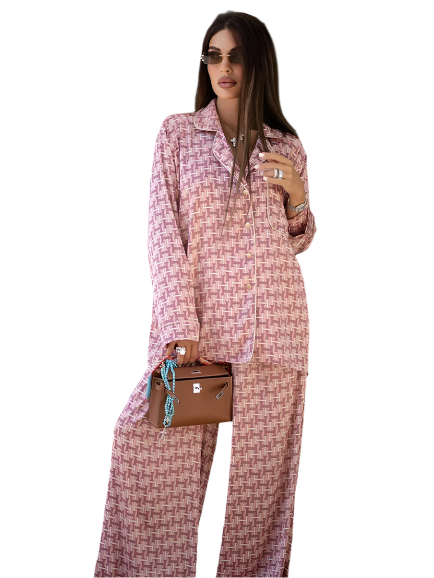 🌸 Printed Two-Piece Set for Women – Loose Blouse &amp; Wide-Leg Pants | 🌸 Ensemble 2 pièces imprimé pour femme – Blouse ample et pantalon large