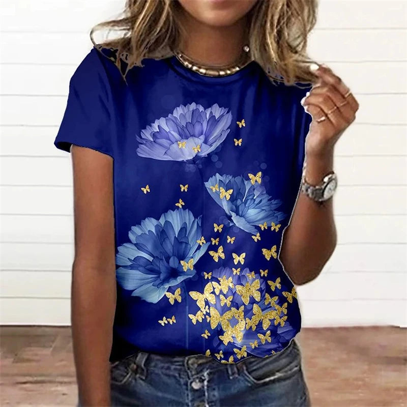 Summer Fashion Women's T-shirt 3d Floral Print Tee Large | OWNLUXE