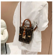 Retro Floral Mini Bucket Bag – Women's Casual Crossbody with Lock Buckle