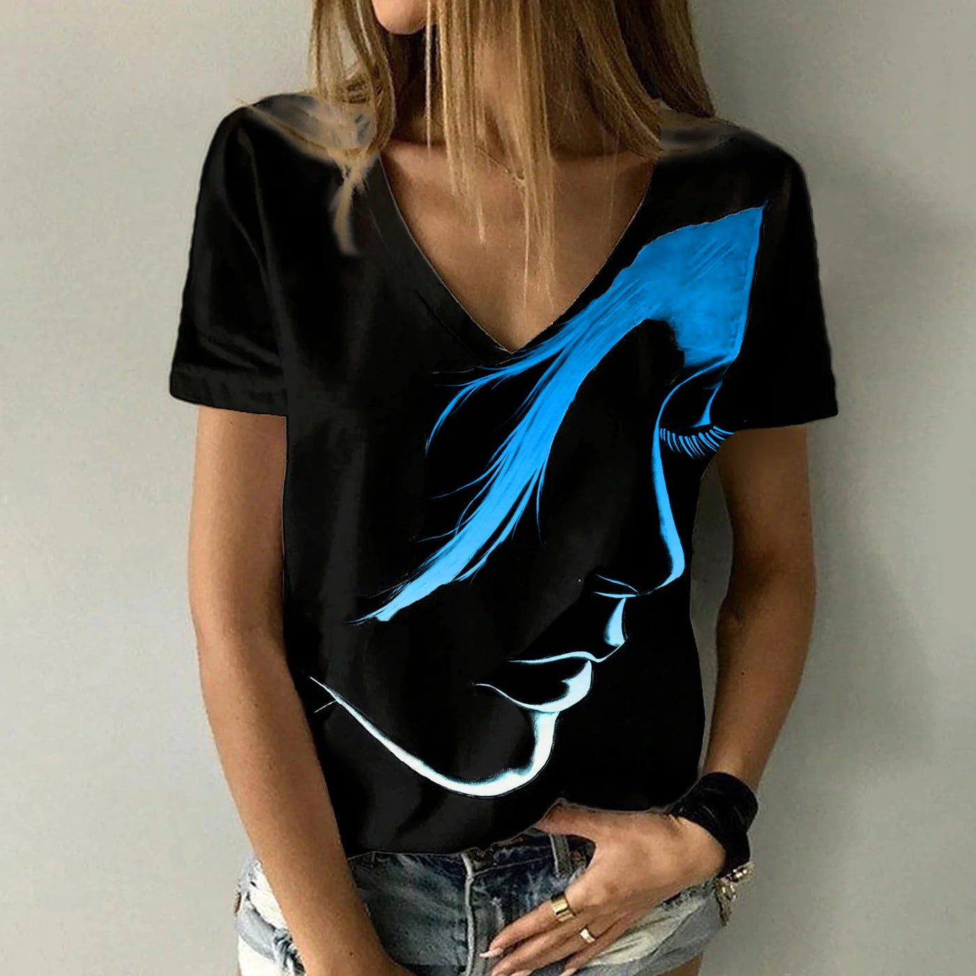 Digital Print V-Neck T-Shirt – Lightweight Summer Tee