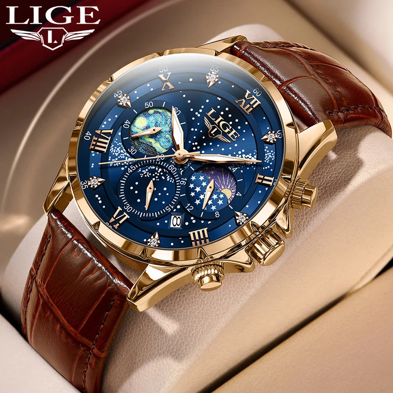 Lige Watches Mens Top Brand Luxury Casual Leather Quartz | OWNLUXE