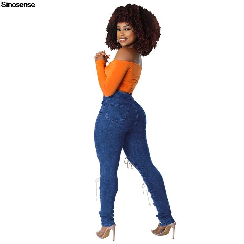 Women’s Distressed Lace-Up Skinny Jeans – High-Rise