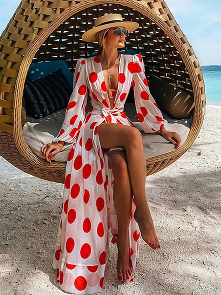 Women Swimsuit Cover Up Sleeve Kaftan Beach Tunic Dress Robe De Plage Solid White Cotton Pareo  High Collar Beachwear