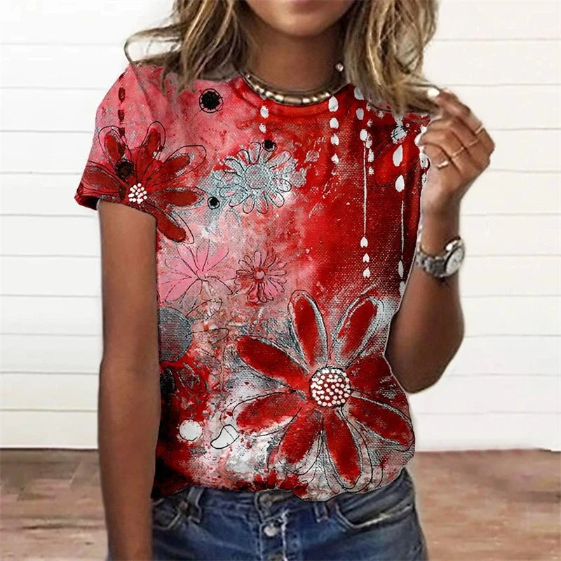 Summer Fashion Women's T-shirt 3d Floral Print Tee Large | OWNLUXE
