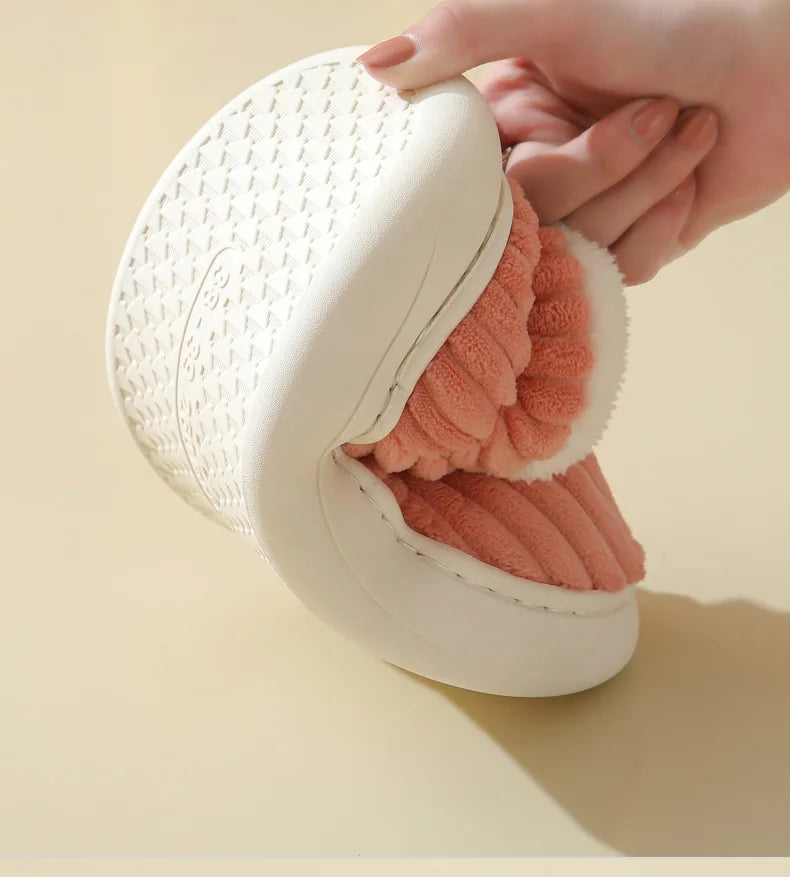 Evshine Winter Fur Plush Slippers – Soft Sole Home Shoes