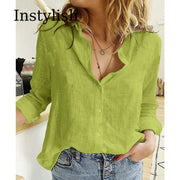 Women's Long Sleeve Cotton Top (Green) | OWNLUXE