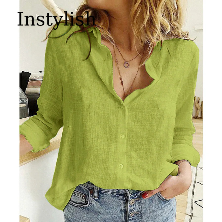Women's Long-Sleeve Cotton Top (Green) | OWNLUXE