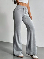 Women's Drawstring Bell-Bottom Pants - High Waist Flare Pants