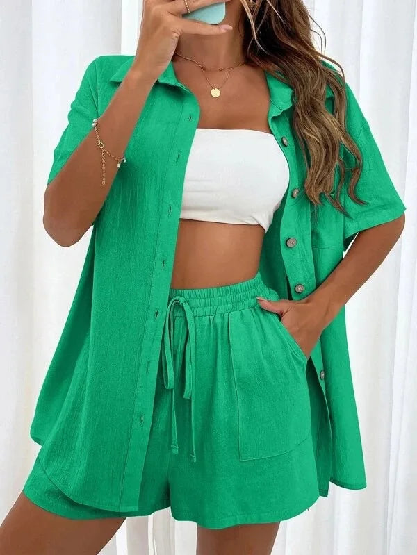 Casual Cotton Short Set Women Spring Summer Short Sleeve Two Piece | OWNLUXE