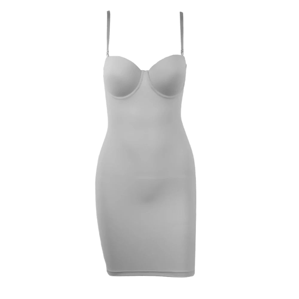 Full Length Shapewear Slip Dress - Slimming Body Shaper with Underwire Support