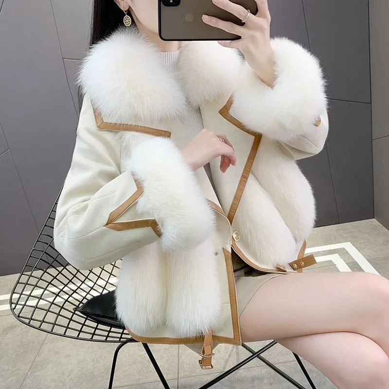 Women’s Patchwork Faux Fur Jacket – Mid-Length