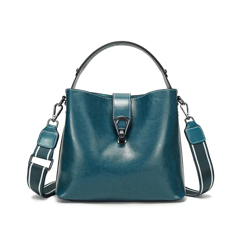 Spacious Cowhide Leather Bucket Bag | OWNLUXE