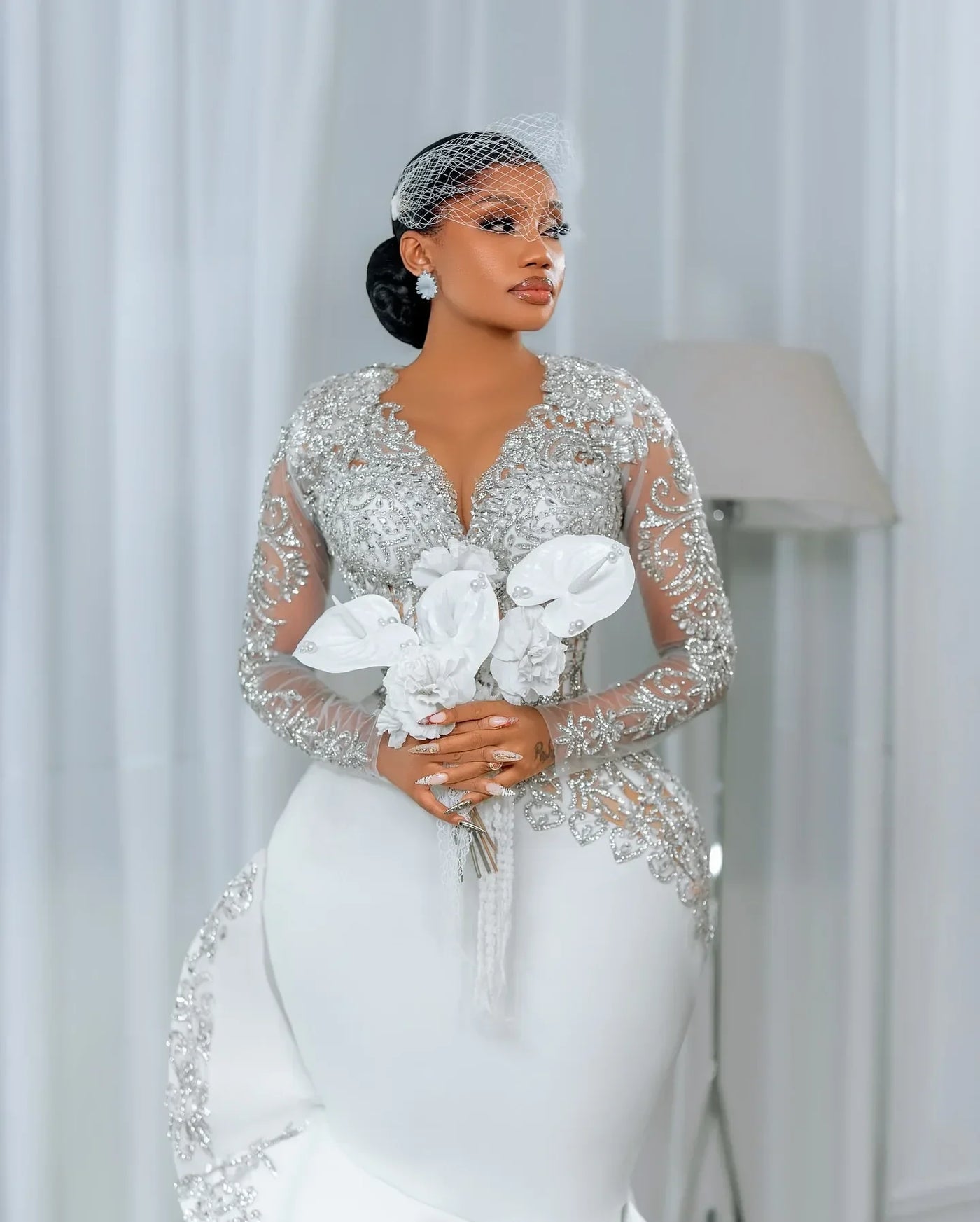 Long-Sleeve Lace Beaded Dress | OWNLUXE