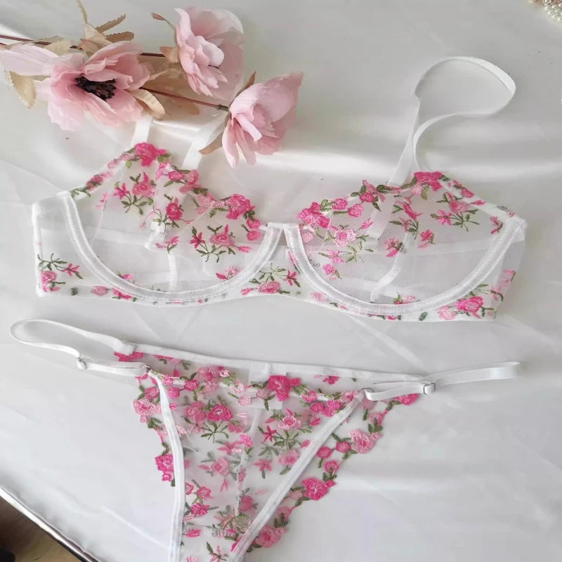 Soutien-Gorge Brodé Dentelle Femme Ultra Mince Transparent Sans Rembourrage Armature Push Up Doux Lingerie Séduisante 32-38