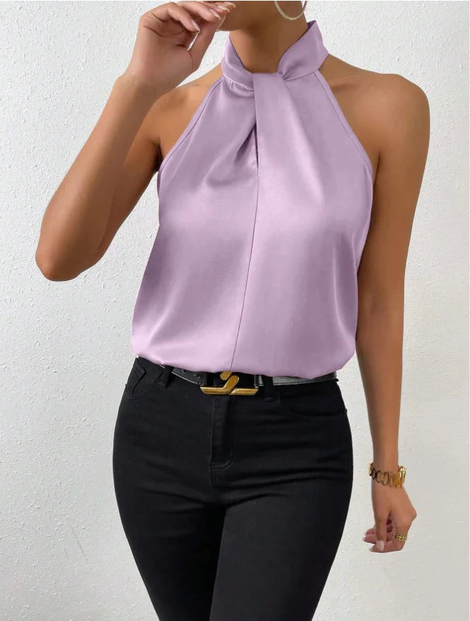 Vest Halter Satin Turtleneck Top | OWNLUXE