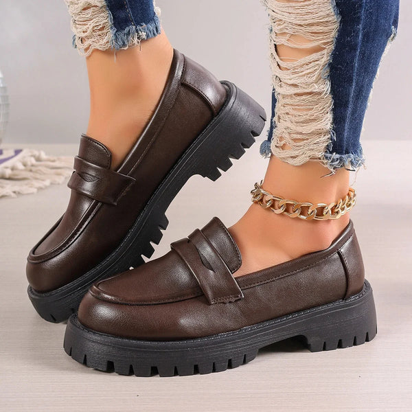 Rimocy Casual Platform Loafers Woman British Style Black | OWNLUXE