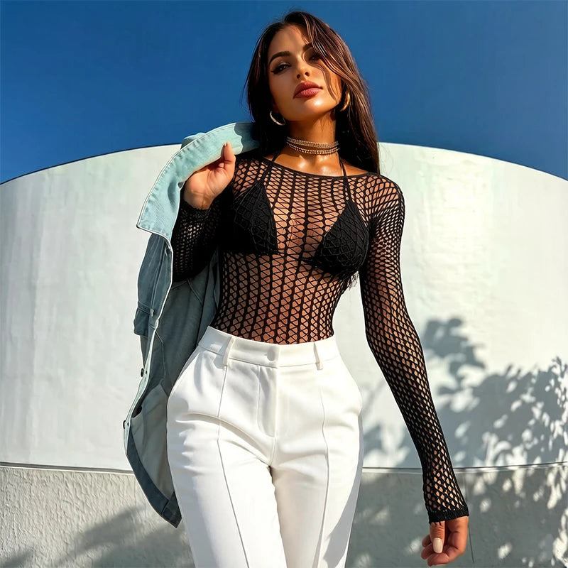 Mesh Cutout Swim Cover-Up | OWNLUXE