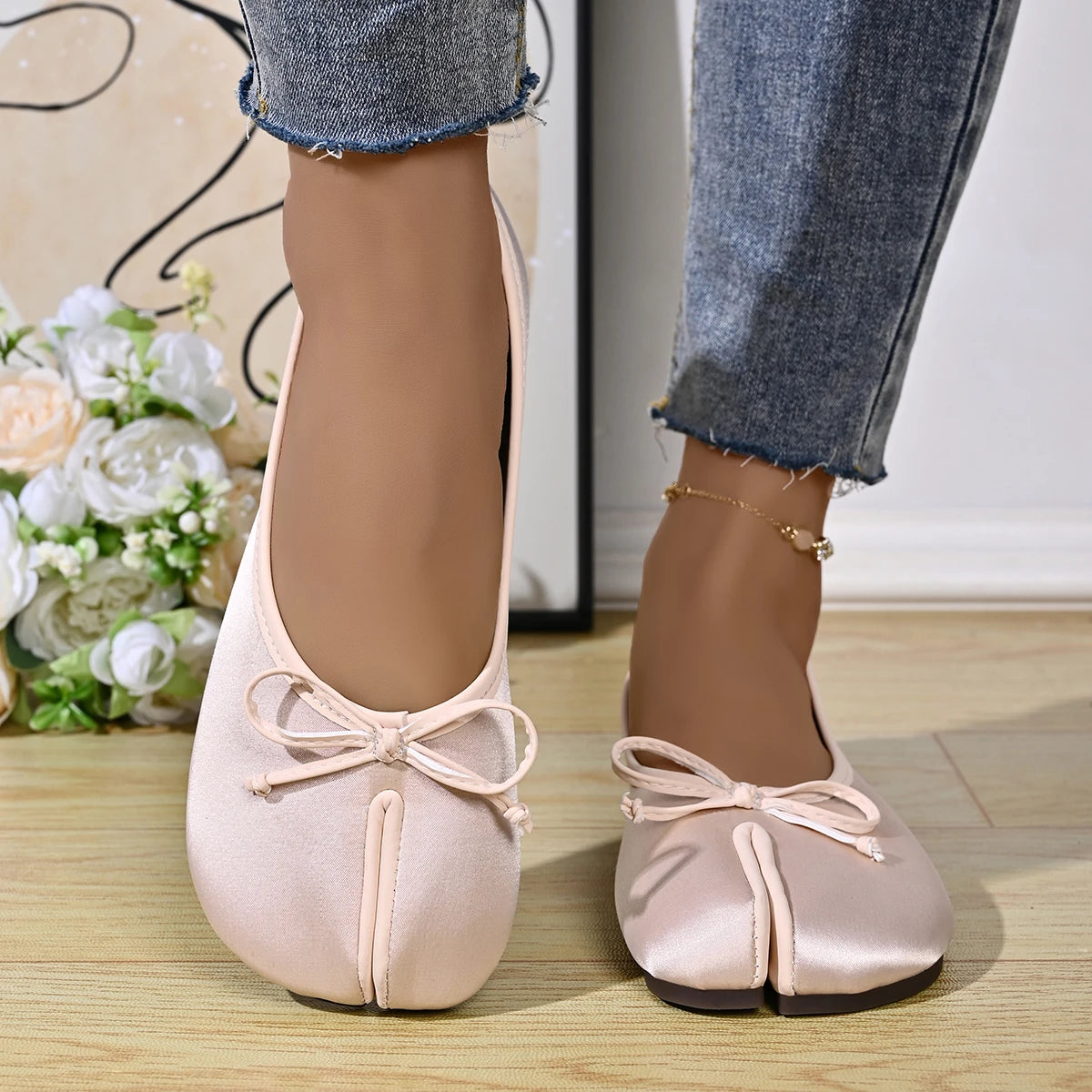 Soft Split Toe Tabi Ballet Flats Women Bowknot Leather | OWNLUXE